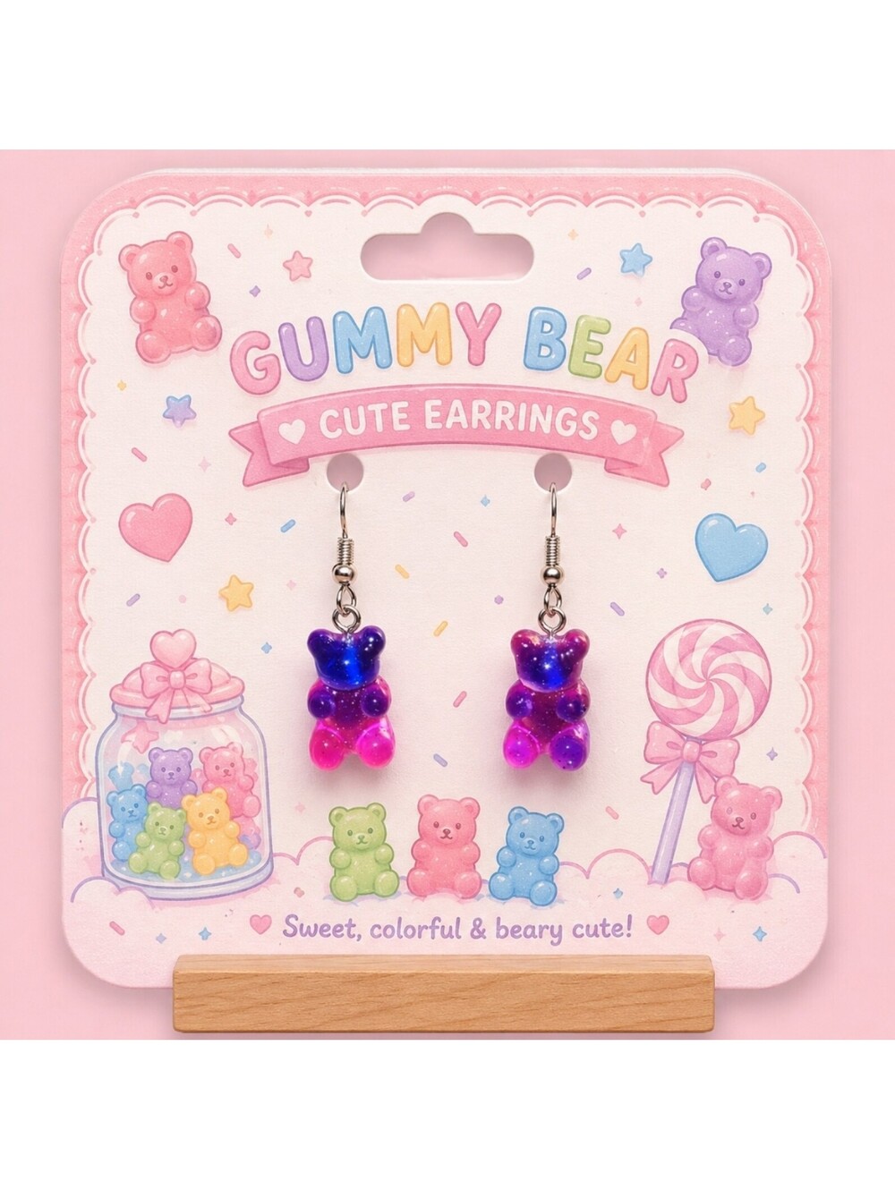 Gummy Bear Cute Earrings Sweet Colorful Beary CuteGummy Bear Drop Earrings Hypoa